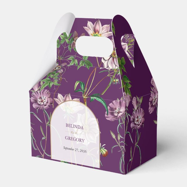 Purple Floral Greenery Gold Arch Wedding  Favour Box (Front Side)