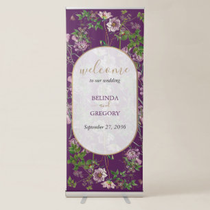 Purple Floral Greenery Gold Wedding Welcome Sign