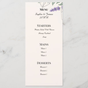 Purple Floral Greenery Wedding Menu