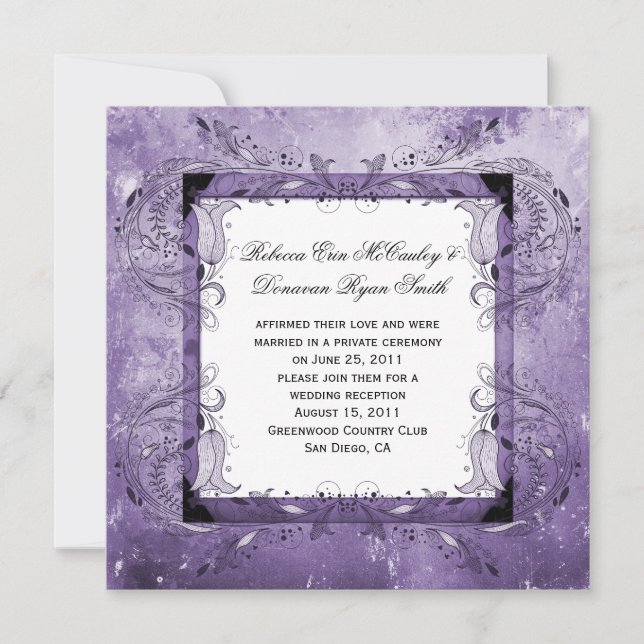 Purple Floral Grunge Post Wedding Celebration Invitation (Front)