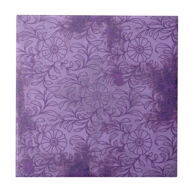 Purple Floral Grunge Tile (Front)