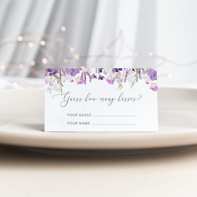 Purple floral guess how many kisses bridal game enclosure card (Creator Uploaded)