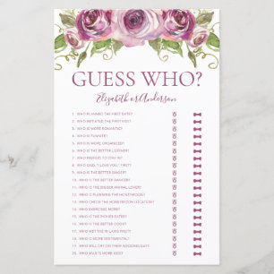 Purple Floral Guess Who Bridal Shower Game