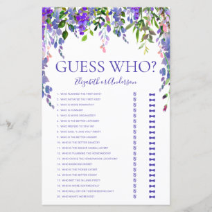 Purple Floral Guess Who Bridal Shower Game