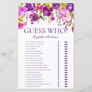 Purple Floral Guess Who Bridal Shower Game