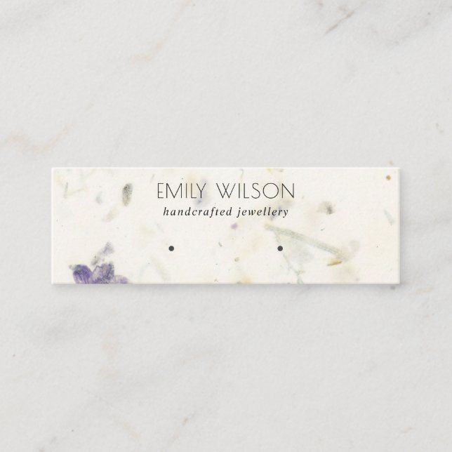Purple Floral Handmade Paper Texture Earring Mini Business Card (Front)