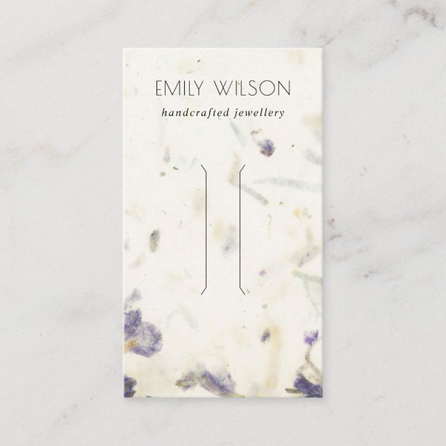 Purple Floral Handmade Paper Texture Hair Clip Business Card (Front)