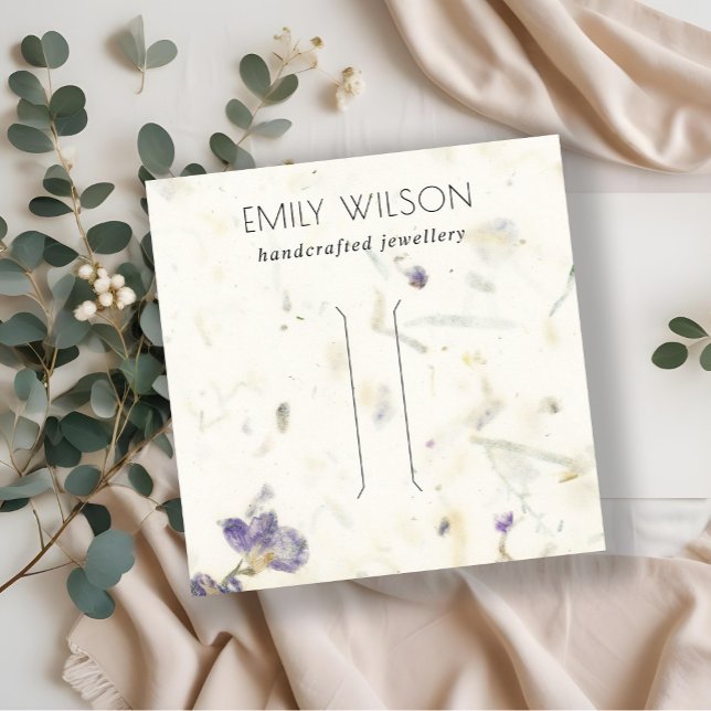 Purple Floral Handmade Paper Texture Hair Clip Square Business Card (Creator Uploaded)