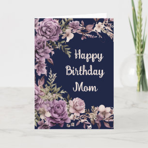Purple Floral Happy Birthday Wishes for Mum 2 Thank You Card