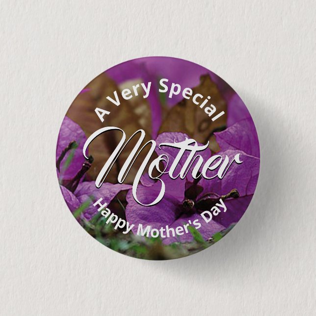 Purple Floral HAPPY MOTHER'S DAY Church Give-away 3 Cm Round Badge (Front)