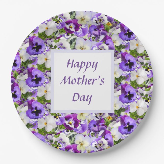 Purple  Floral Happy Mothers Day Paper Plate (Front)