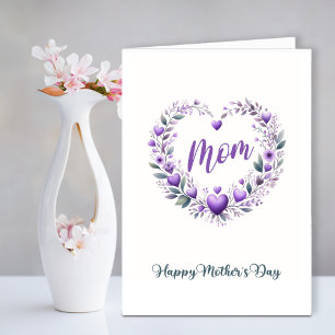 Purple Floral Heart Mother's Day Holiday Card