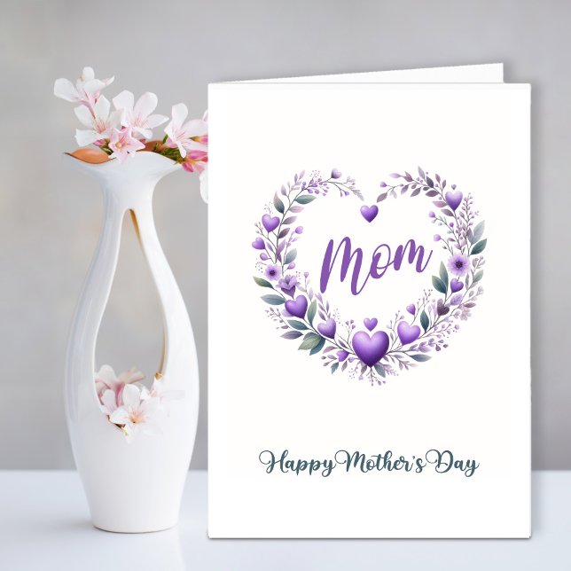 Purple Floral Heart Mother's Day Holiday Card (Creator Uploaded)