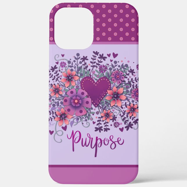 Purple Floral Heart Purpose Inspirivity Case-Mate iPhone Case (Back)