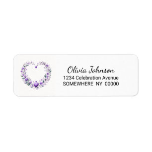 Purple Floral Heart Return Address Label