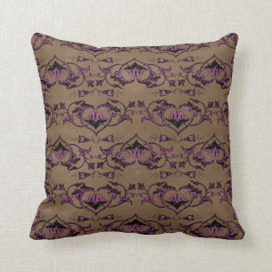Purple Floral Hearts on Light Brown Cushion