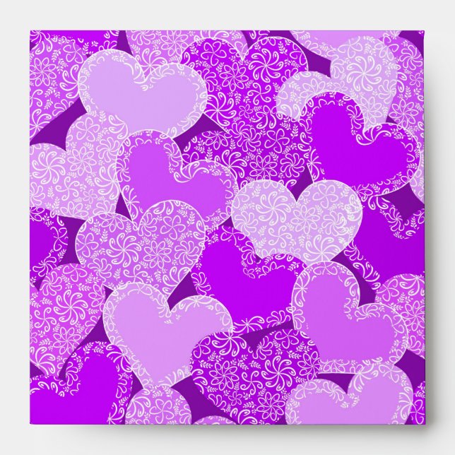 Purple floral hearts pattern envelope (Front)