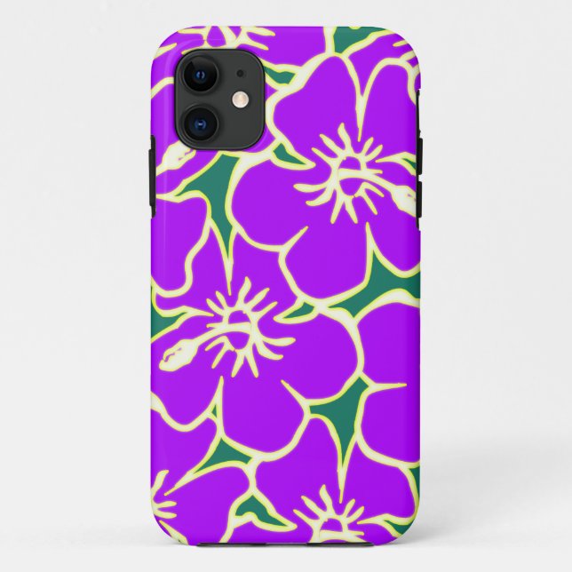 Purple Floral Hibiscus Hawaiian Flowers Phone Case (Back)