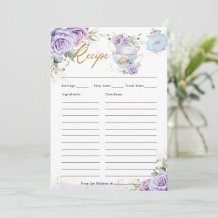 Purple Floral High Tea Party Bring Recipe Card