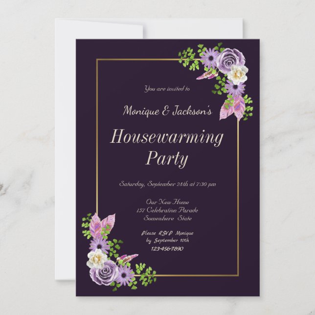 Purple Floral Housewarming Party Invitation (Front)