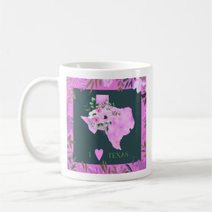 Purple Floral I Love Texas State Map Coffee Mug