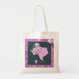 Purple Floral I Love Texas State Map Tote Bag