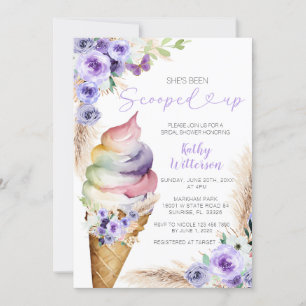 Purple Floral Ice Cream Bridal Shower Invitation