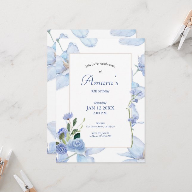 Purple Floral  Invitation (Front/Back In Situ)