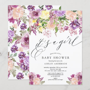 Purple Floral It's a Girl Baby Shower Invitation