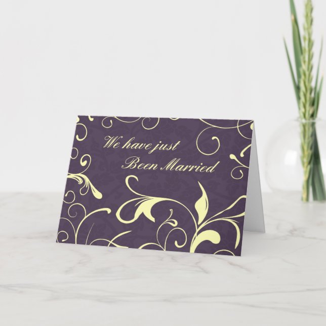 Purple Floral Just Married Announcement Card (Front)