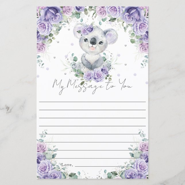 Purple Floral Koala 1st Birthday Capsule Message  (Front)