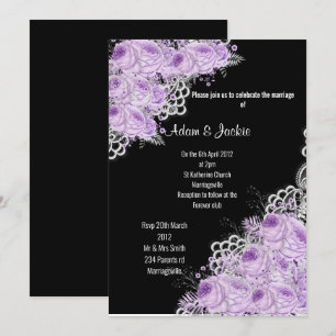 PURPLE Floral LACE ELEGANT MODERN WEDDING BLACK Invitation