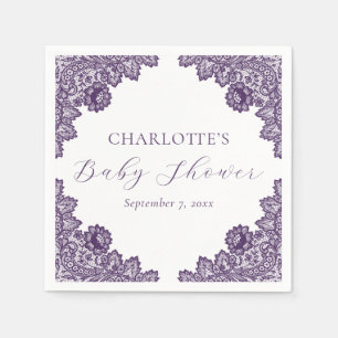 Purple Floral Lace Elegant Rustic Baby Shower Napkin