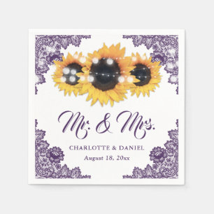 Purple Floral Lace Sunflower Wedding Napkin