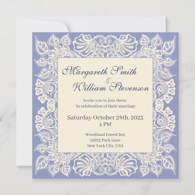 Purple Floral Lace Wedding Invitation (Front)