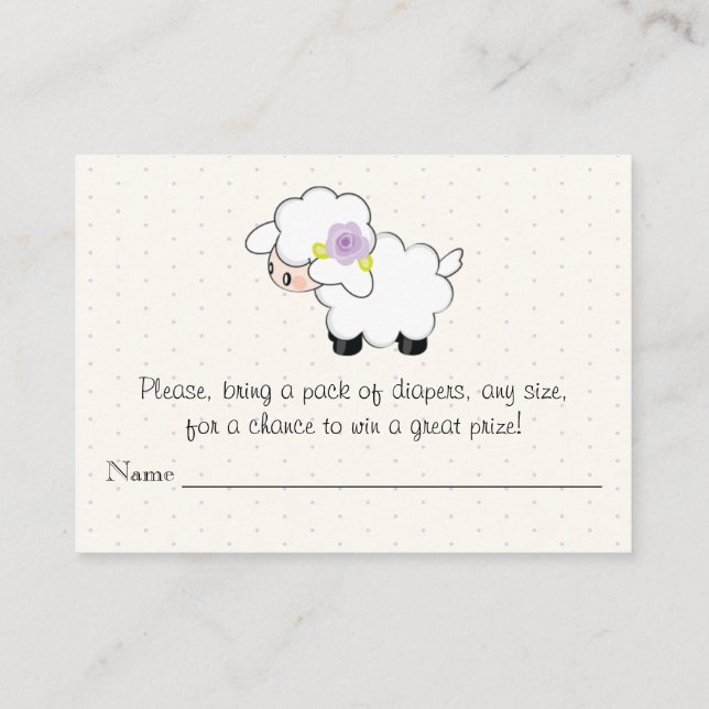 Purple Floral Lamb Baby Girl Diaper Raffle Tickets Enclosure Card (Back)