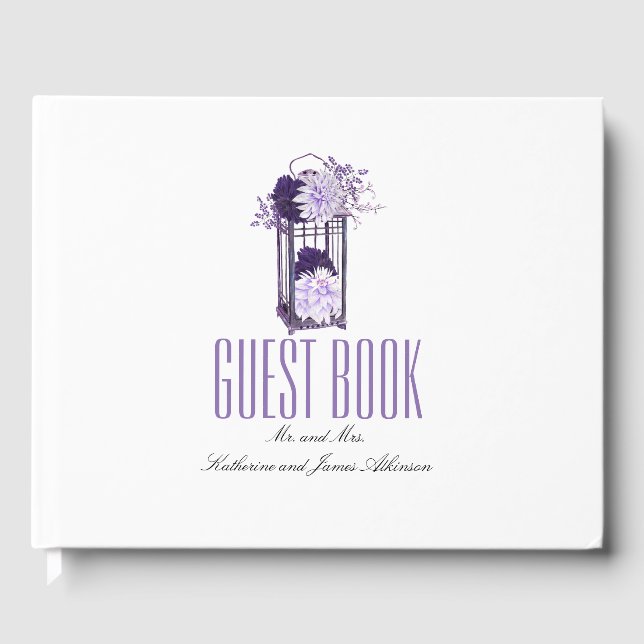 Purple Floral Lantern Wedding Guest Book (Front)