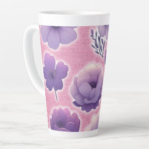 Purple Floral Latte Mug Elegant Pastel Flower Art