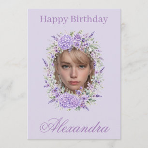 Purple Floral Lavender Photo Birthday Card