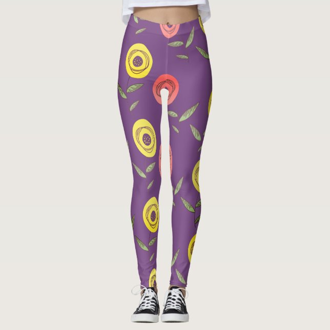 Purple Floral Leggings (Front)