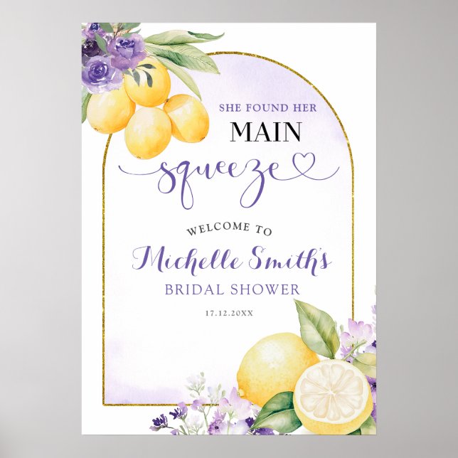 Purple floral Lemonade Bridal shower Welcome Sign (Front)