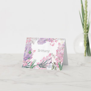 Purple Floral Lilac Personalised Note Card