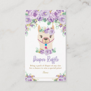 Purple Floral Llama Baby Shower Diaper Raffle Enclosure Card