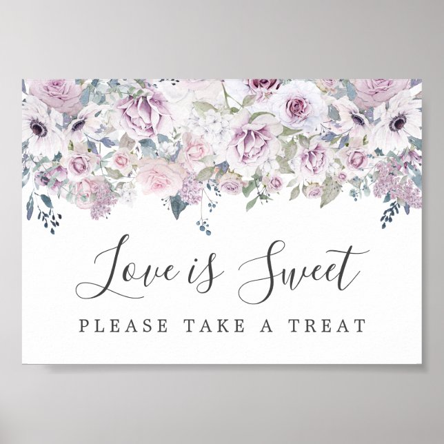 Purple Floral Love is Sweet Dessert Bar Sign (Front)