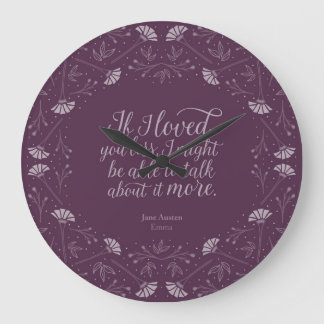 Purple Floral Love Quote Emma Jane Austen Large Clock