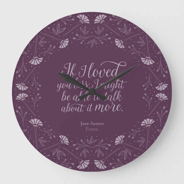 Purple Floral Love Quote Emma Jane Austen Large Clock (Front)
