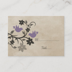 Purple Floral Lovebirds Place Card