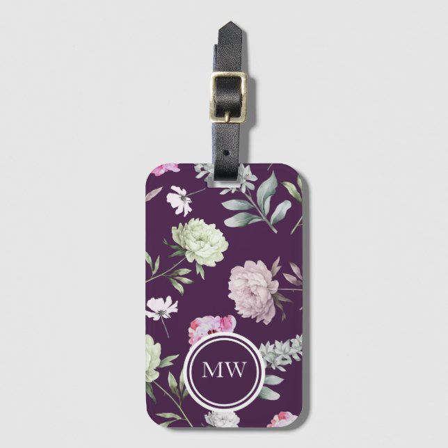 Purple Floral  Luggage Tag (Front Vertical)