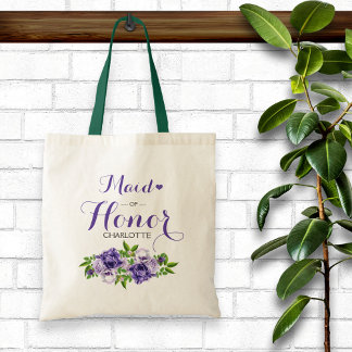 Purple Floral Maid of Honour Tote Bag