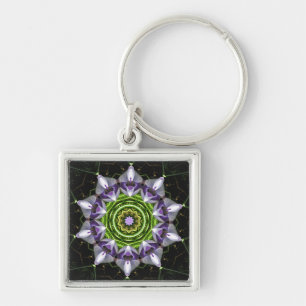 Purple Floral Mandala Kaleidoscope Art Key Ring